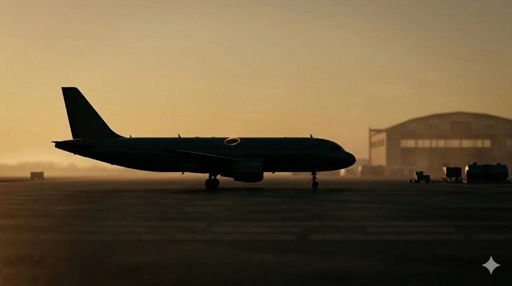 A commercial aircraft on a runway at dusk, suggesting cross-border leasing finance