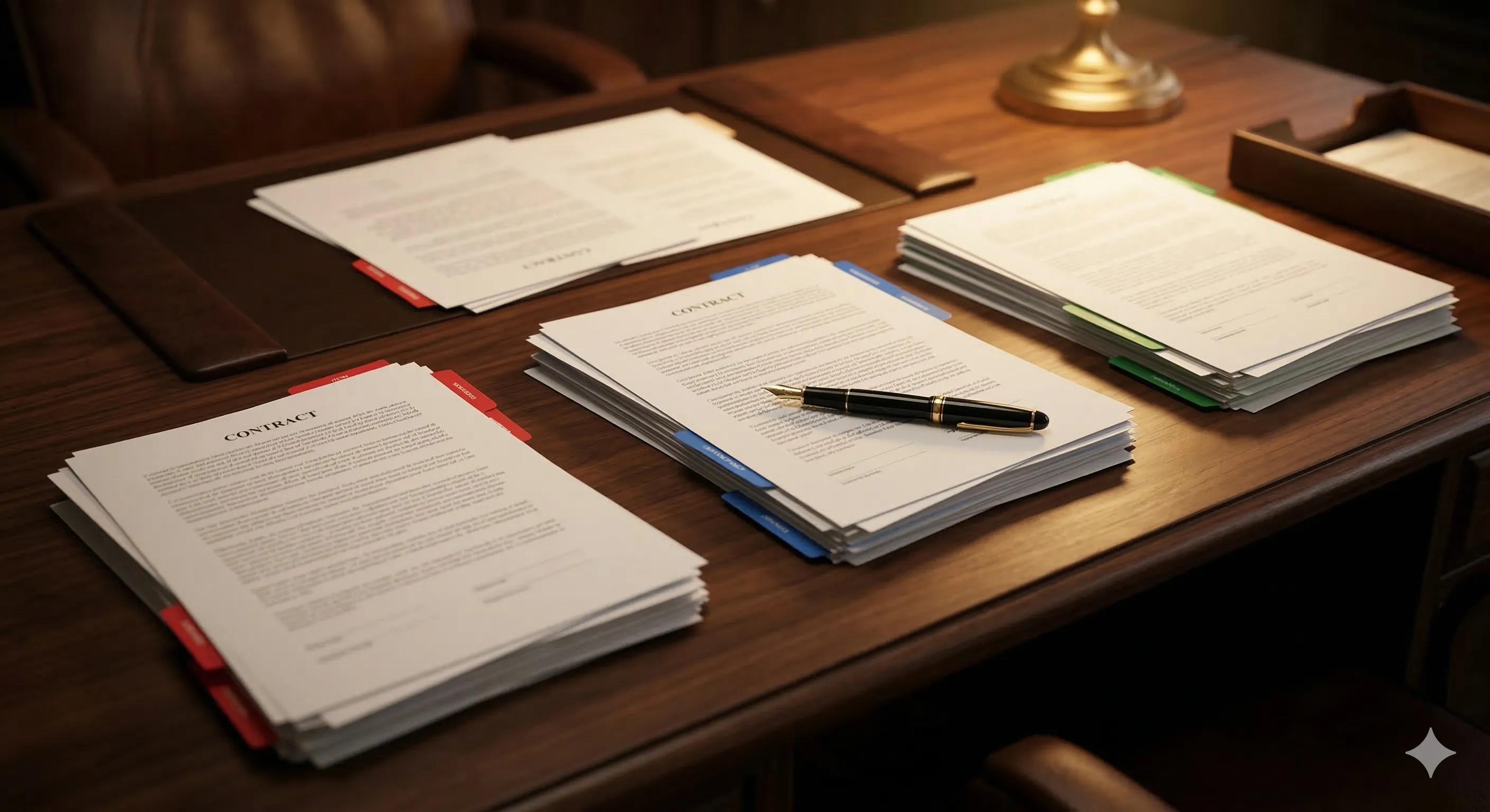 Contract documents spread across an executive desk