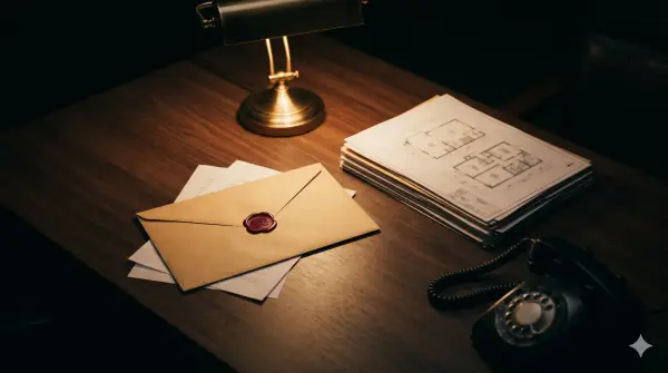 Real estate documents marked confidential on a dark wooden desk