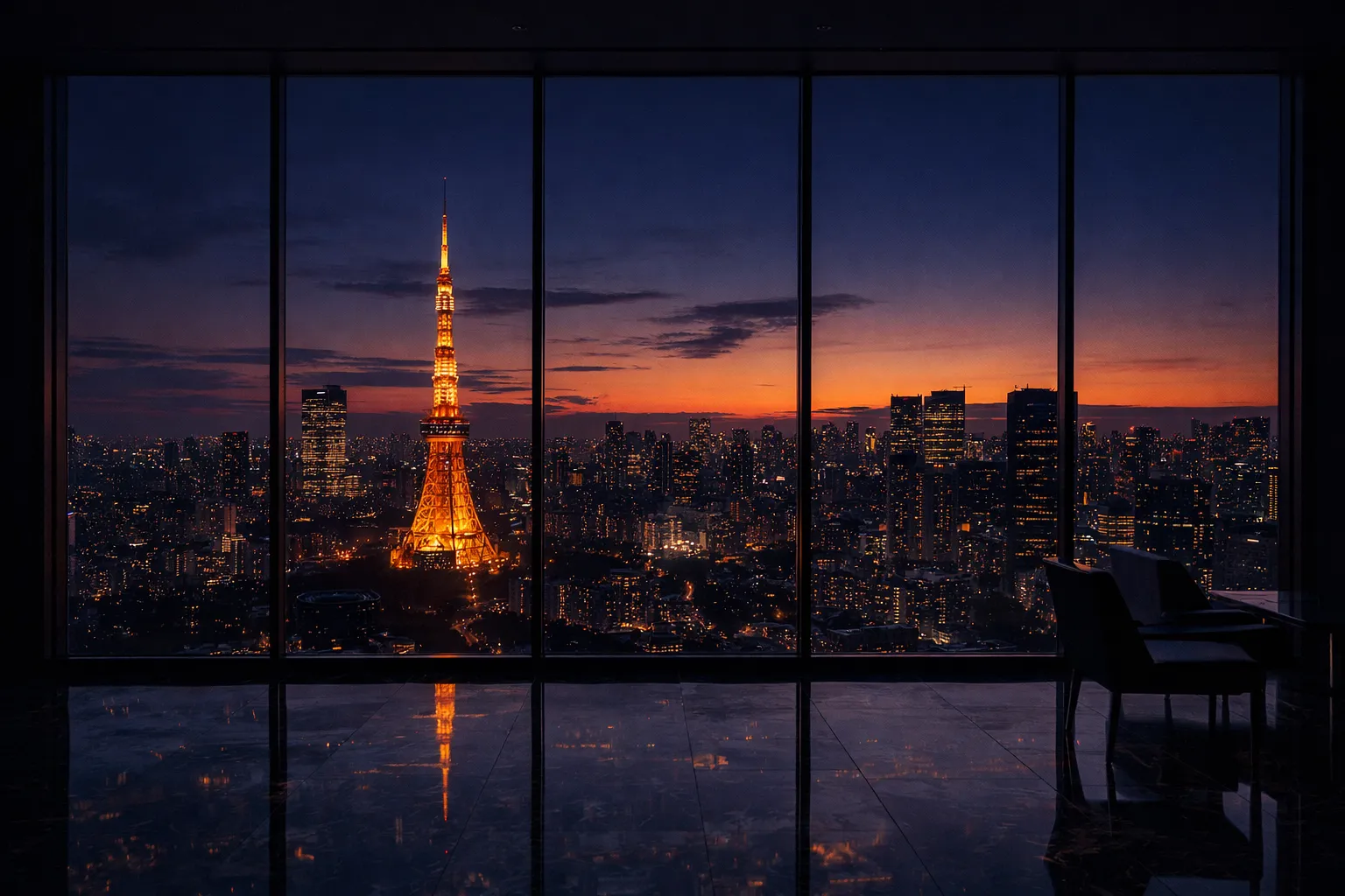 Upper-floor tower mansion in central Tokyo